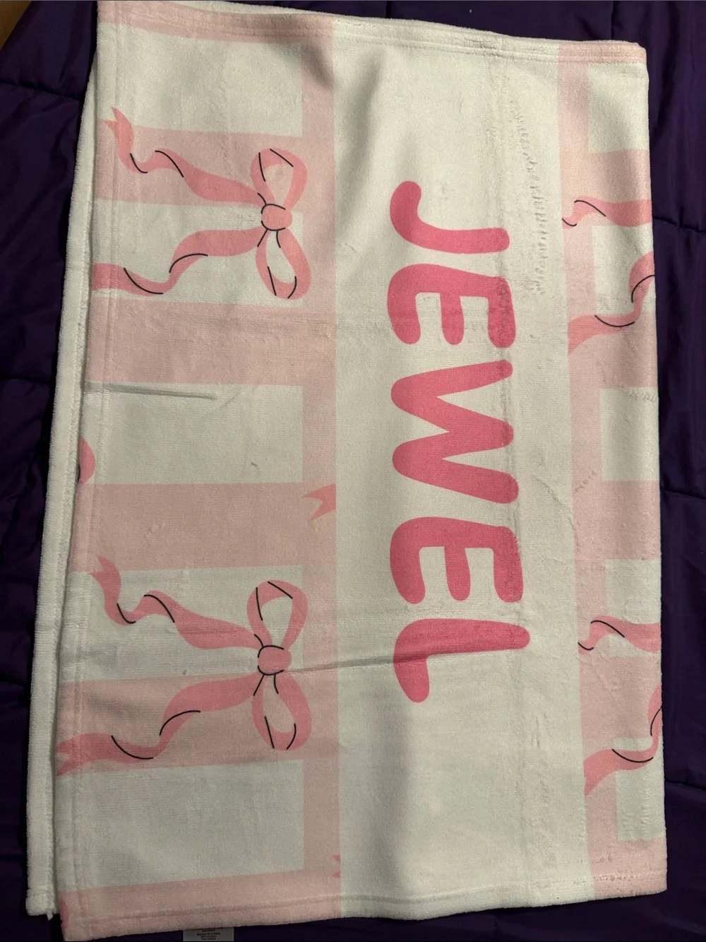 Personalized (Jewel) Pink & White Striped Beach Towel with Bows